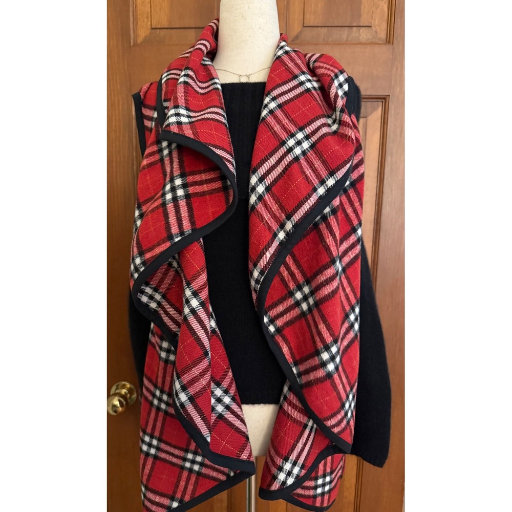 Mudpie Open-Front Holiday Cardigan Sweater Womens OS‎ Red Plaid Festive Wrap
